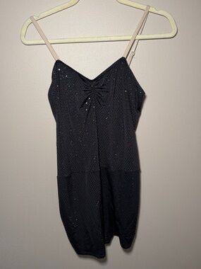 Black Sparkle Spaghetti Strap Romper with Nude Adjustable Straps